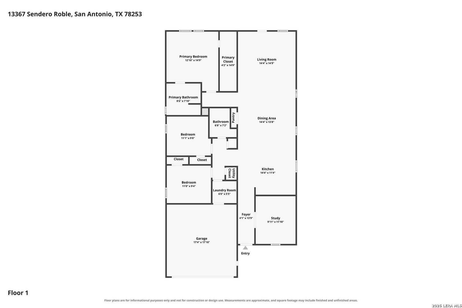 Floor plan for 13367 Sendero Roble in San Antonio, Texas